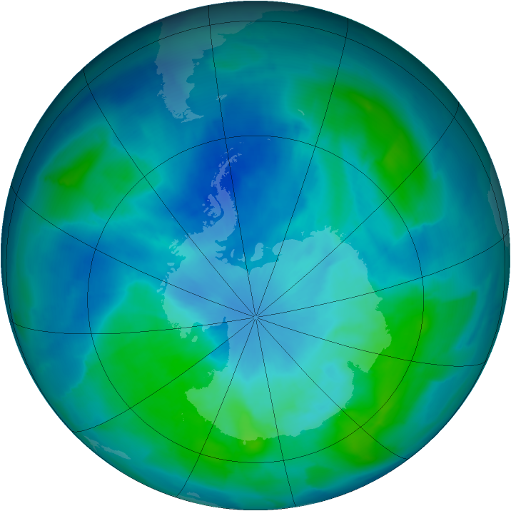 Antarctic ozone map for 13 March 2012